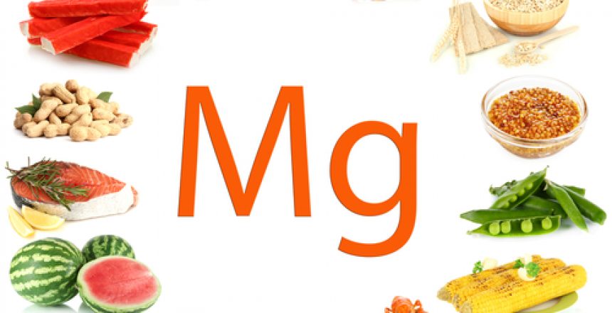 Mg for Magnesium, surrounding by food